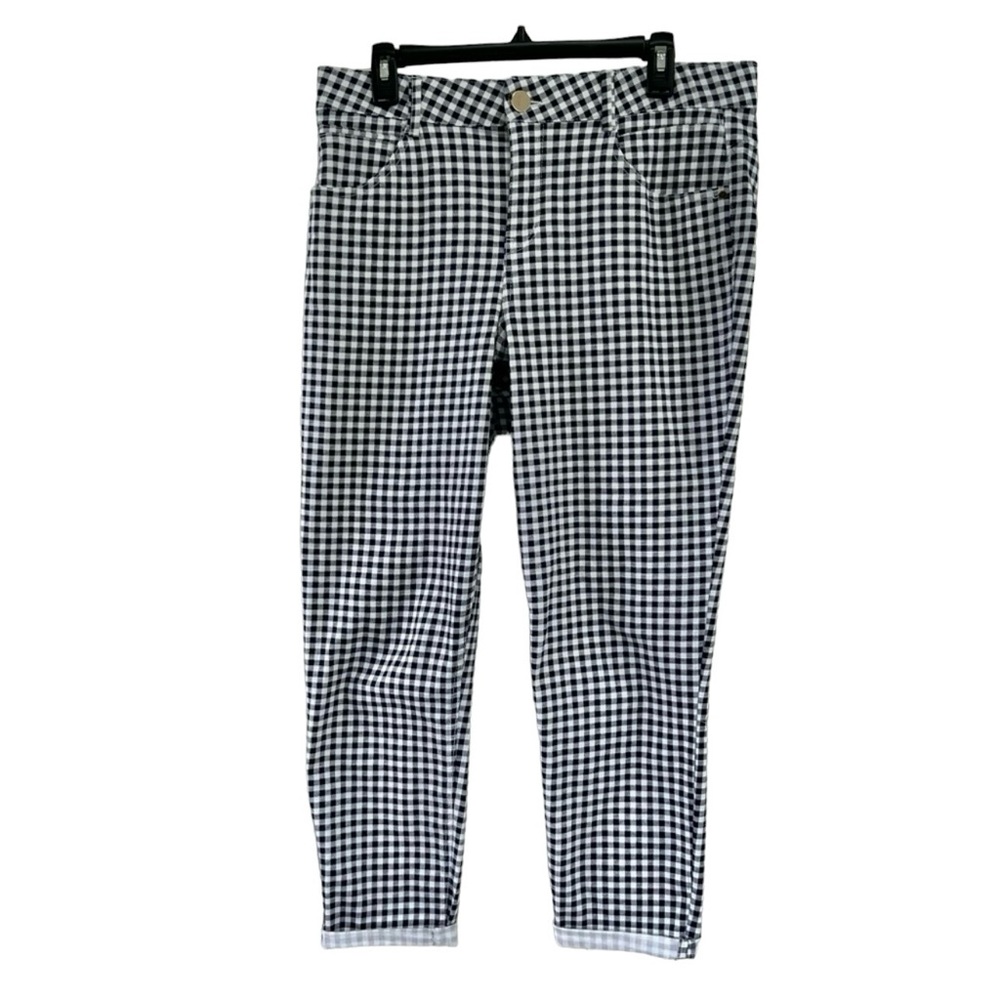 DRAPER JAMES RSVP Roll Cuff Navy Blue White Checkered Skinny Jeans 14